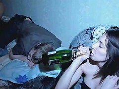 Horny Chick Fucks His Friend While Her Bf Is Sleeping Like Dead